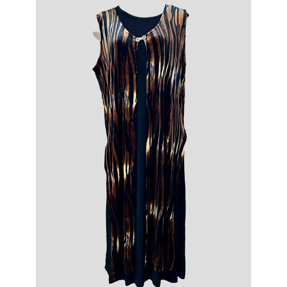 Jostar Dresses & Skirts - Jostar Brown Black Tiger Print Velvet Sleeveless Maxi Duster OS